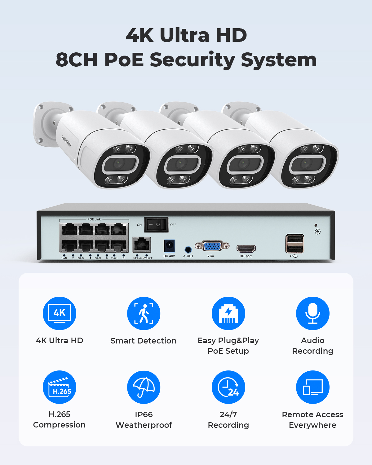 H.View 4K 5Mp 8Mp Poe CCTV Sec - Home Security La recension och pris